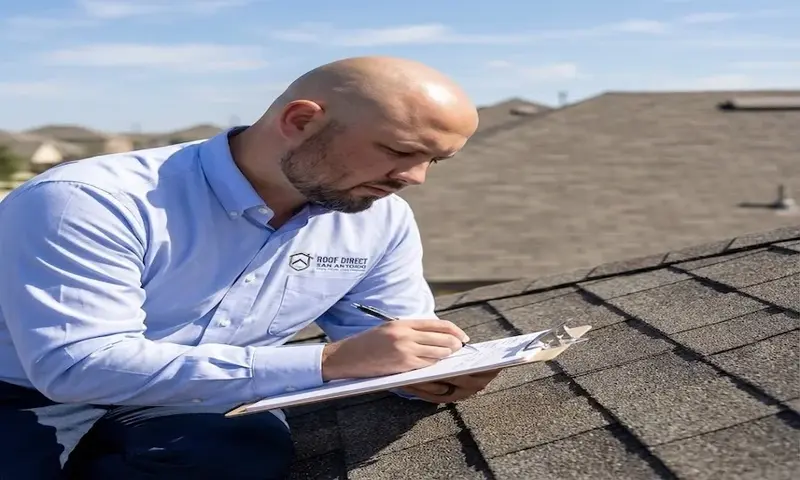Roof Direct San Antonio inspector checking a roof after high winds