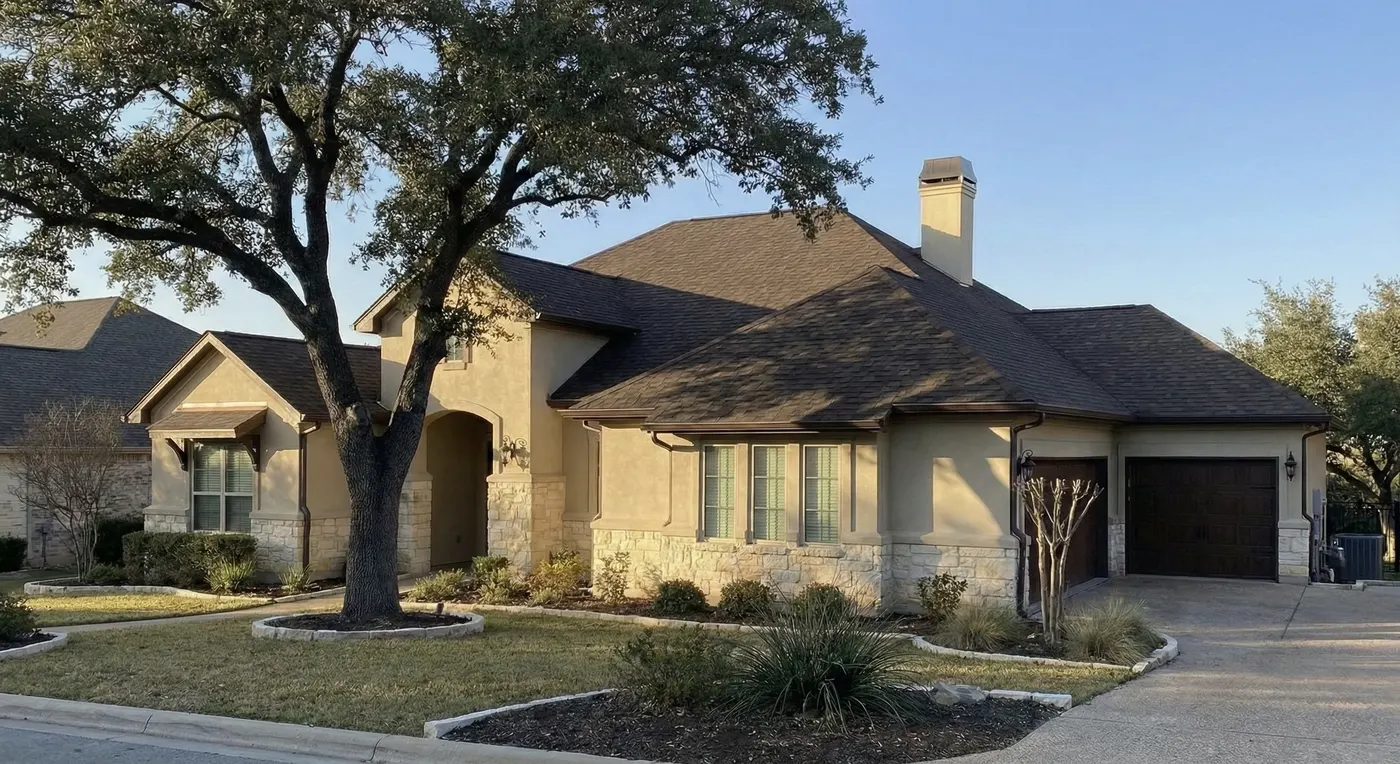 Completed roof replacement on a San Antonio home after wind damage