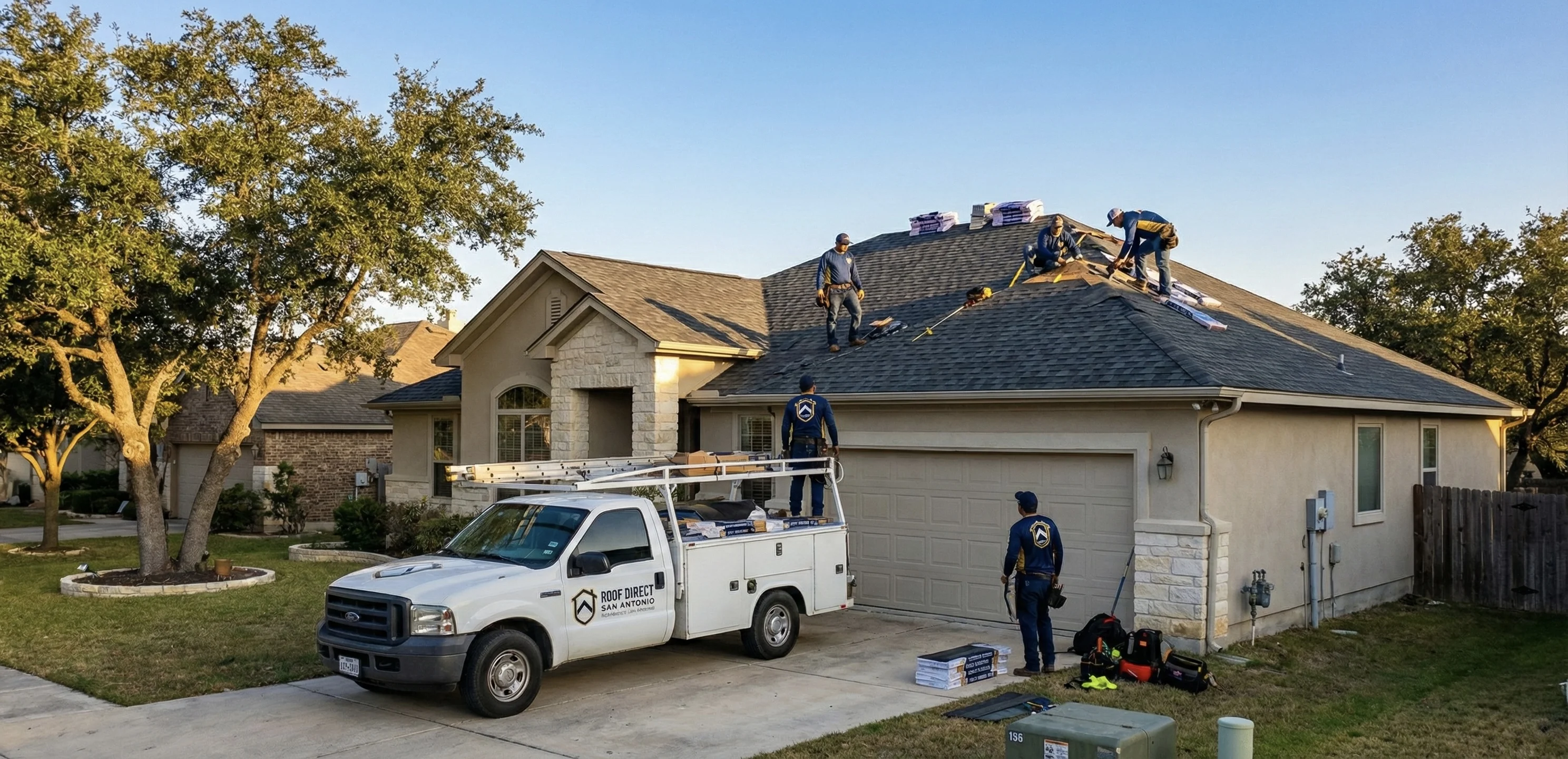 Roof Direct SA crew installing a new roof in San Antonio