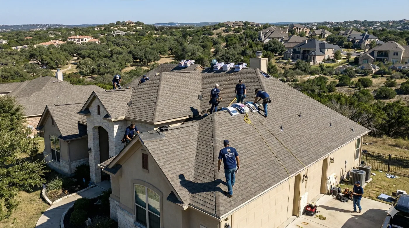 Roof Direct San Antonio crew performing professional roof replacement on a residential home in San Antonio TX