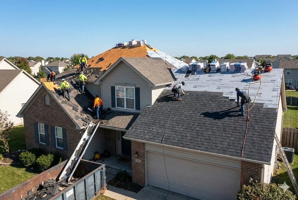 Close-up of Owens Corning Duration shingles being installed to manufacturer specifications on a San Antonio home